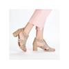 Rieker Lattice Cut Block Heel Sandal - Beige Sparkle